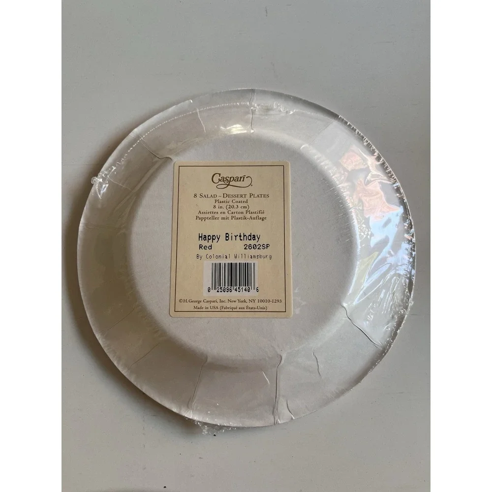 Williamsburg Caspari Round Paper Salad Plates Happy Birthday Hotch Potch Sealed